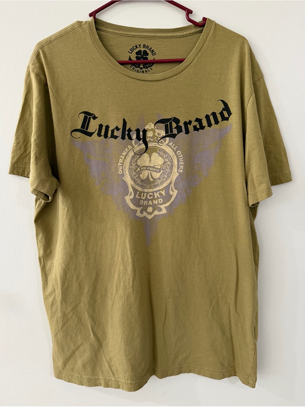 Lucky Brand Olive Green Relaxed Fit Crew Neck Men's Short Sleeve Cotton T-Shirt